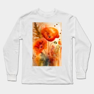 Poppies Watercolor Long Sleeve T-Shirt